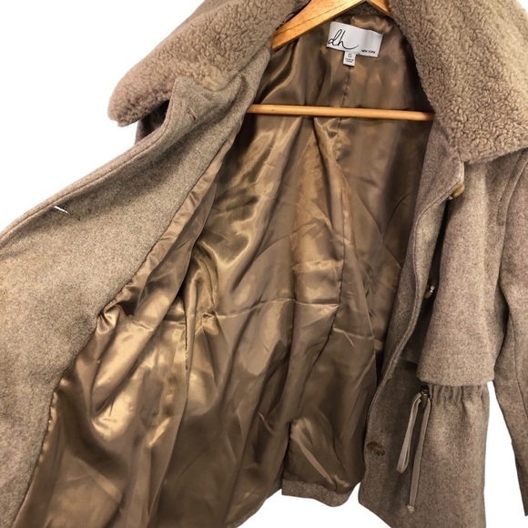 dh New York Addie Jacket Toggle Women's S Wool Blend Cropped Faux Sherpa Collar - Picture 10 of 13